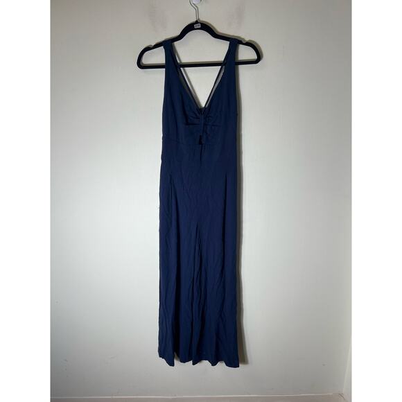 No Brand Navy Blue Linen Blend Romper Overalls Sz S - Picture 1 of 3